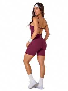 Manalinda Bermuda Shorts Romper In Polyamide - Purple - View 3