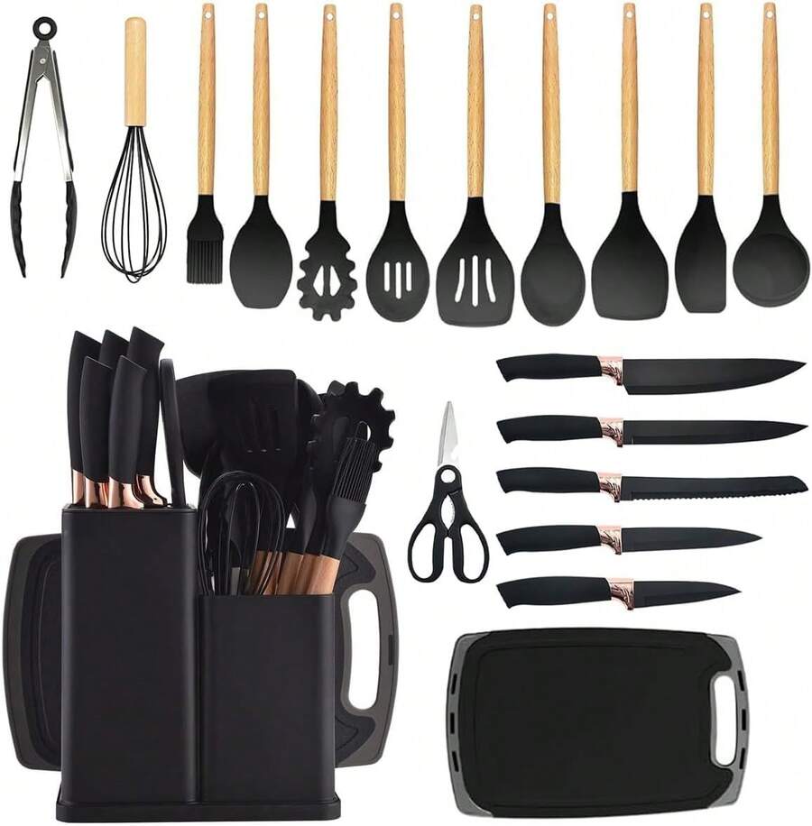 19 PZ DE JUEGOS DE UTENZILIO PARA UNA GRAN COMODIDAD PARA TU HOGAR EFICAZ PARA CUALQUIER TIPO DE COCINA DETALLADO - Negro - Ver 1