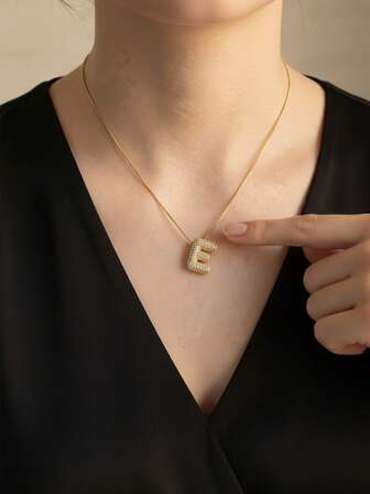 MECYLIFE 1件嘻哈風微鑲鋯石字母項鍊，完全鑲嵌泡泡字母吊墜，女士個性時尚珠寶