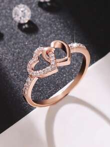 1pc Elegant & Romantic Interlocked Zirconia Crystal Decorated Ladies' Ring, Suitable For Valentine's Day, Anniversary, Proposal, Wedding Ceremony Accessories