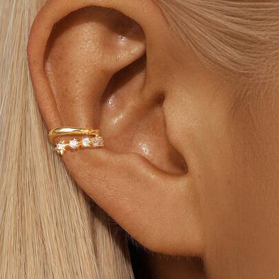 EleRunis 1pc 925 Sterling Silver Clip-On Earrings, Gold Color, No Piercing Cartilage Clip Earrings, Wrap Around Earrings, Filled Style, Petite Bohemian Beach Minimalist Handmade Hypoallergenic Jewelry Gift