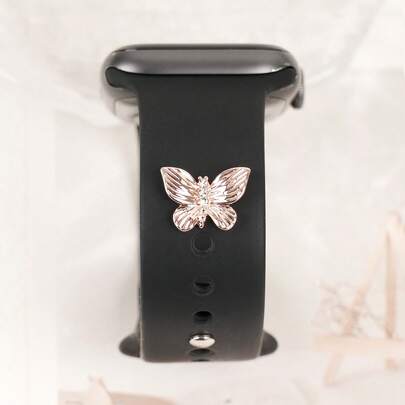 1pc New Rose Golden Women Glossy Butterfly Watch Band Charm Decoration Nails, For Apple Watch Band Accessories ,For Galaxy Watch Series Strap Charm Decor