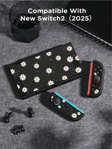 花朵图案保护壳（兼容Switch）,兼容Switch OLED/Switch Ns/New Switch2(2025),无需拆卸保护壳即可安装于底座
