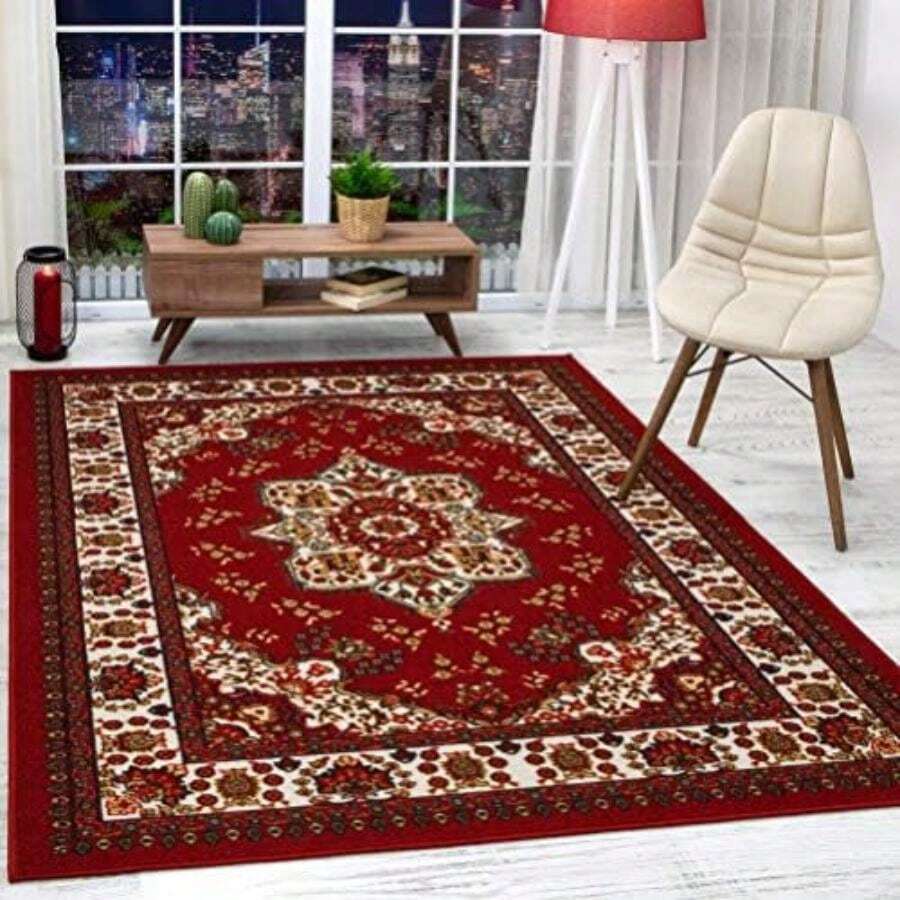 Antep Rugs Alfombras Oriental - Alfombras tradicionales antideslizantes de 2 x 4 pulgadas (antideslizantes) de perfil bajo con respaldo de goma para cocina (verde, 2 pies 3 pulgadas x 4 pies)(4' x 5'8" Granate) - Tipo33 - Ver 1