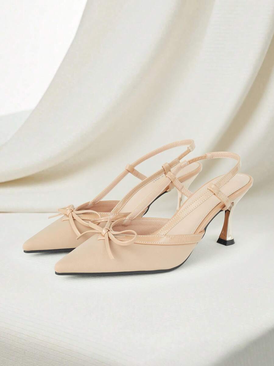 Clariva 2025 New Arrival Summer Elegant Women's Apricot High Heel Pointed Toe Bowknot Sandals, Wedge Small Kitten Heel Closed Toe CUCCOO Ladies Shoes, Autumn Wedge Ankle Boots Gifts - Apricot - View 1