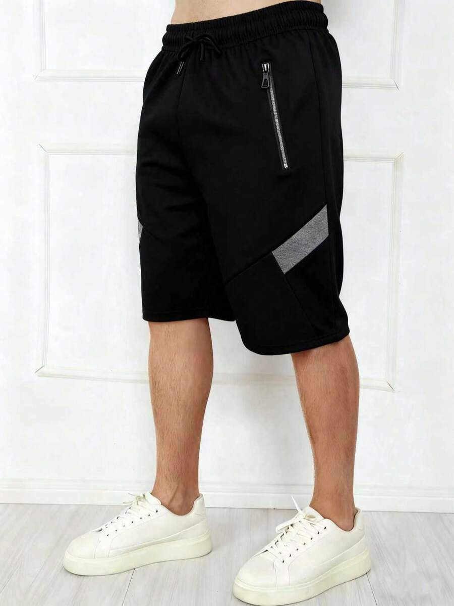 Men's Sweatpants / Zippered Pockets / Elastic Waist - Black - View 1