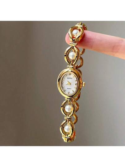 1PC Small Vintage Luxe Women Bracelet Horloge Pearl Elegante Waterproof Stainless Steel Quartz Watches ation Birthday