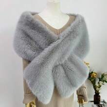 1pc Women Fluffy Shawl Collar Wrap, Suitable For Autumn/Winter Wedding Dresses And Daily Wear