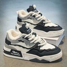 1双男士雪地靴，保暖休闲户外徒步鞋，保暖内衬，PVC鞋底，系带设计，圆头实心鞋头，适合秋冬季日常穿着、徒步旅行、寒冷天气、户外活动，柔软舒适的厚底运动鞋 - 黑色 - 查看 4