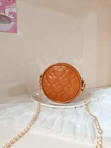 Girls' Embroidered Heart Shaped PU Leather Chain Shoulder Bag