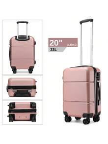 Valigia rigida in ABS leggera da 20 pollici con lucchetto a combinazione TSA e doppie ruote girevoli a 360°, trolley da viaggio impermeabile robusto da 33 litri (55x40x20 cm) per viaggi di lavoro - bagaglio a mano adatto in base alle dimensioni - Nudo - Visualizzare 2