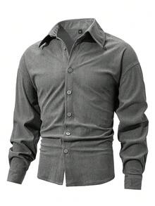 Men's Casual Fashionable Daily Wear Versatile Striped Shirt, Long Sleeve Top - Dark Grey - View 3
