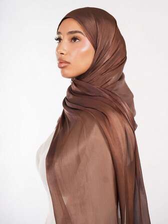 1pc Women's Basic Solid Color Silk-Like Elegant Shiny Soft Headscarf, Arabian Casual Long Scarf, Conservative Plain Headwrap, Suitable For Daily Use, SHIMMER HIJAB For Dress