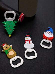 Christmas Fridge Magnet Bottle Opener Themed, Bottle Openers, Stainless Steel Cartoon Beer Bottle Opener Beverage Bottle Opener Flat Simple Bottle Opener(Fridge Magnet Function) - 4 Cute Designs (Santa, Snowman, Reindeer, Xmas Tree), Stainless Steel Barware, Fun Party Utensil, Perfect Holiday Present
