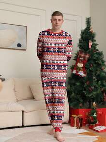 圣诞鹿字母印花长袖上衣和裤子休闲睡衣套装，新款圣诞风格睡衣 - 彩色 - 查看 5