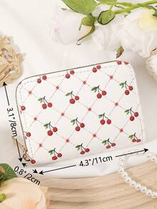 Fashionable And Cute Cherry Print Short Wallet Handbag Zipper, Coin Wallet Fashionable Zipper, High-Quality Credit Card Storage Bag, Women's Wallet Card Bag,Fashion,Modern,Business,For Anniversary,For Christmas,On Valentine Day,For Birthday Gift,For Gift,For Lover For Women,For Girls,For Lady,For Female,Bag School Supplies For School Dorm Room & Back To School