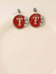 1 Pair Enamel Letter Design Decorative Earrings For Women, Luxury Style Suitable For New Year Celebration
