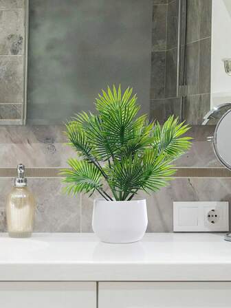 1pc Artificial Green Plant Potted Decor, Home Living Room Fireplace Windowsill Ornament, Outdoor Garden Patio Tabletop UV-Resistant Party Decoration