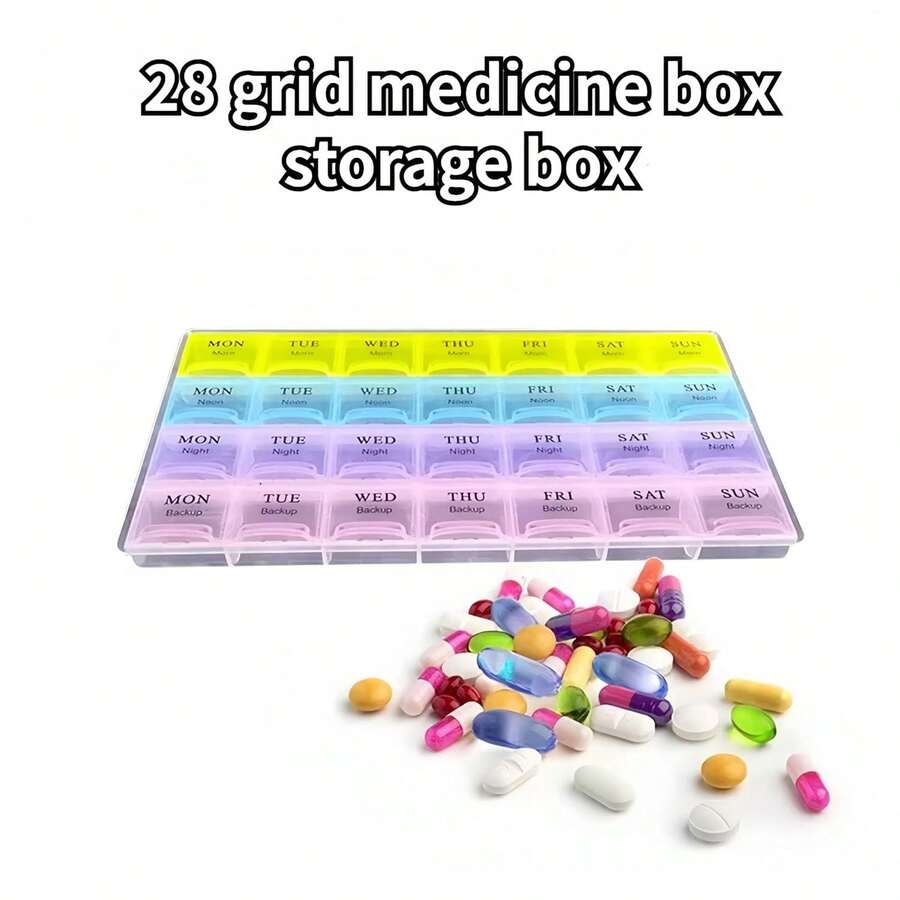 Gets 7-Day Weekly Pill Box Organizer - Four Times Daily Medication Planner With Separate Compartments For Morning, Noon, Evening & Night Vitamins And Pills, Travel Friendly - 彩色 - 查看 1