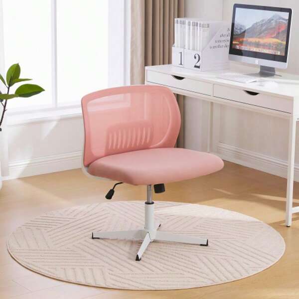 Cadeiras de escritório sem braços, cadeiras de leitura com estofamento largo, cadeiras de sala de estar para sentar com as pernas cruzadas, função de balanço, altura ajustável, rotação de 360°