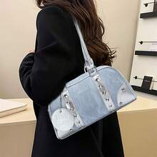 Bolso Boston versátil para mujer, estilo axila, con contraste de colores, informal, de gran capacidad, para el hombro, ideal para el día a día. - Azul - Ver 5