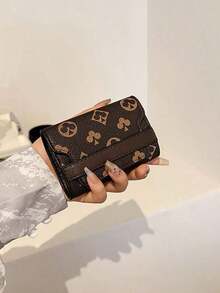 New Women's Brown PU Random Print Pattern Compact Accordion Card Holder Multi-Card Slots Fashion Versatile Anti-Scan Card Organizer Pouch Flip Cover Retro Lightweight Clutch Women Money Wallet Wallet Purse Wallet Fall Autumn Card Wallet - 棕色 - 查看 3