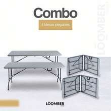 Set de 4 Mesas Plegables Blancas de 1.8 metros set de 4 mesas plegables blancas medidas 1 8 metros cada una diseño multiproposito para eventos banquetes reuniones ferias y espacios de catering estructura resistente plegado compacto transporte facil superficie lavable ideal para uso comercial y domestico - Blanco - Ver 2