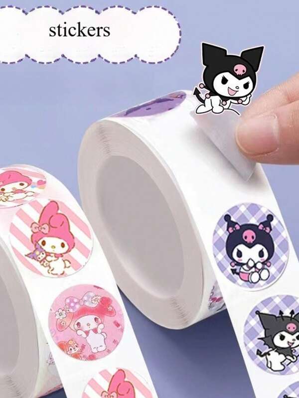 Pegatinas de dibujos animados Sanrio, 500 piezas por rollo, pegatinas decorativas de los personajes Melody y Kuromi, regalos y recompensas, pegatinas infantiles creativas y lindas