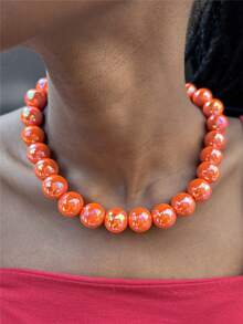 1 pièce Collier exagéré en perles acryliques colorées, collier ras-du-cou à perles rondes géométriques à la mode pour femmes, bijoux faits main pour occasions festives ou port quotidien, esthétique Y2K - collier - Voir 12