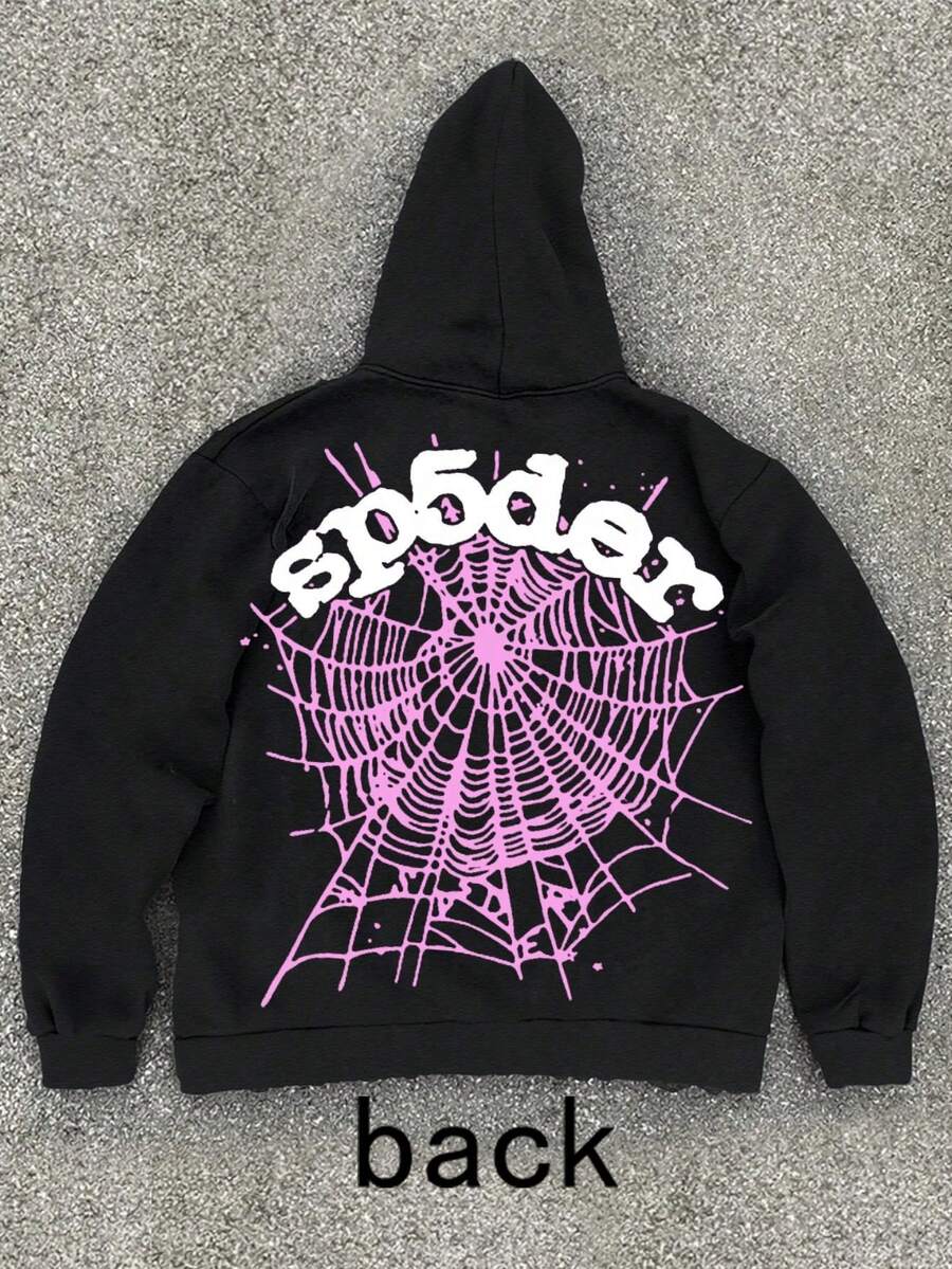 Hoodie Spider Sweater Printed Hoodie Men,Printed On The Back Of The Large Board,Single-Layer Fleece, Casual And Comfortable Velvet Street Wind Long-Sleeved Hooded Sweater, Autumn And Winter Sports Top Hoodies. - 黑色-4 - 查看 1