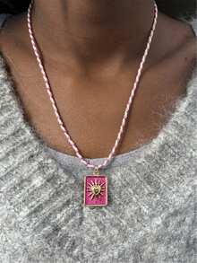 Collar con colgante de tarjeta de tarot geométrica colorida y minimalista con cordón trenzado para mujeres - collar de cartas del tarot - Ver 2