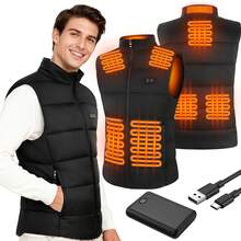 8-Zone Heated Vest For Men & Women -- USB-C Rechargeable Portable Heater Jacket, -45°C To +65°C Smart Temperature Control,Warmth For Skiing, Running,, Winter Sports - Compatible With Power Banks (Hand Washable,Standalone/ Use) - 黑色 - 查看 10