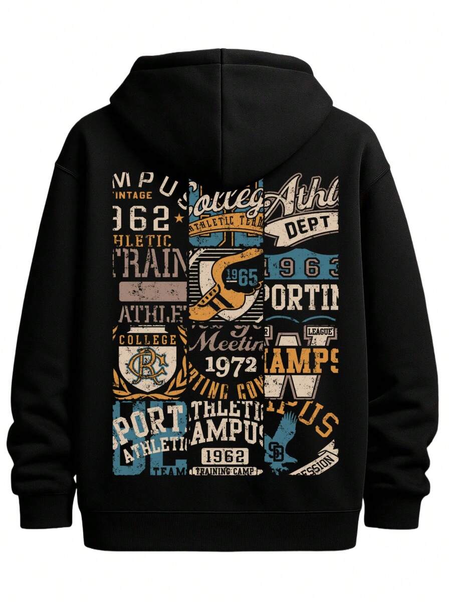 Vintage Black Funny Hoodies Regular Fit For Men Comfortable Material,Bold Design Casual Wear On Weekends - màu đen - Xem 1