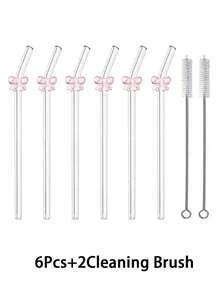 1/2/4/5/6/8支装可爱卡通玻璃吸管,带粉色蝴蝶结/蝴蝶/爱心/大蝴蝶结吊坠,适用于水杯,防碎可重复使用透明玻璃吸管,配有清洁刷,适用于冷饮、奶茶、咖啡、果汁、冰沙,厨房、餐厅、鸡尾酒会、返校季、送给男女朋友、父母、朋友、节日用品、新年、情人节。 - 粉色 - 查看 23