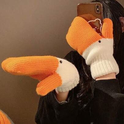 Handmade Knitted Swan Gloves, Cute Animal Mittens With Soft Plush Lining, Warm Fuzzy Winter Claws For Women Girls, Funny Xmas Gift