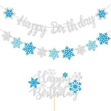 Snowflake Banner Frozen Birthday Banner Winter Holiday Decorations Party Blue Snow Flake Glitter Letter No DIY Silver Color Winter Birthday Garland Frozen Themed Christmas Holiday Party Decor Backdrop{Inchcolorinch:InchBlue Whiteinch} - Blue White - 查看 1