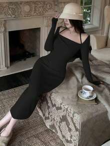 露肩露背紧身连衣裙，性感又显瘦 - 黑色 - 查看 5