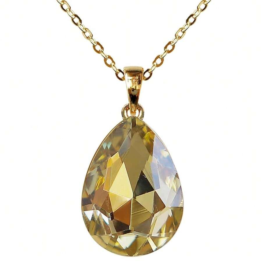 Navachi 18k Gold Plated Water Drop Pear-Shaped Pendant Necklace 16inch+2inch{Inchcolor_nameinch:InchBrowninch} - Brown - View 1
