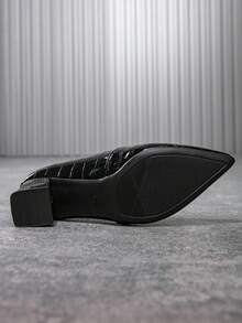 Damskie mokasyny wsuwane z noskiem w szpic, z wytłoczonym wzorem skóry aligatora, eleganckie, wygodne i seksowne, na imprezę, do biura, na co dzień, na jesień/zimę - Czarne - Zobacz 7