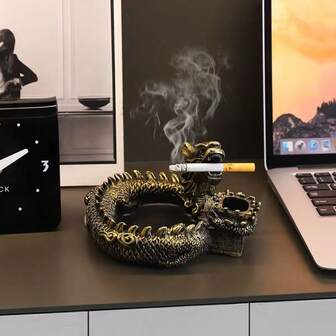 Creative Dragon Shaped Ashtray, Can Hold Ashes And Cigarette Butts; Multi-Functional - Can Hold Water To Extinguish Cigarettes, Store Lighters, Meet Diverse Smoking Scenario Needs. Suitable For Placement In Living Room, Study, Office And Other Home Decor, Artistic Ornament