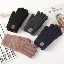 Unisex Touchscreen Winter Gloves – Double-Layered Fleece Lining, Windproof & Cold-Resistant, Ideal For Cycling & Outdoor Activities – Casual Solid Colors (Black, Brown, Gray, Navy) - 深灰色 - 查看 2