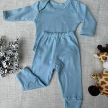 Baby 2-Piece Set: Long-Sleeved Bodysuit And Footed Pants, 100% Cotton Suedine Fabric, Maternity Layette, Kids' Romper, Children's Clothing - 藍色 - 查看 5