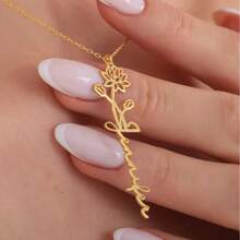 1 Piece Customized Personalized Birthday Flower Name Necklace, Stainless Steel Name Necklace, Flower Name Customized Birthday Flower Christmas Gift Exquisite Gifts For Loved Ones, Friends, Fathers Or Mothers. Golden Fashion, Neutral, Simple, Retro, Gothic, Cute, Casual Customization - Multicolor - View 4