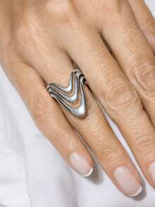 Women's Ring Accessories Gold Or Silver In Modern Waves Carved Abstract Elegant Geometric Contemporary Organic - Bạc - Xem 2