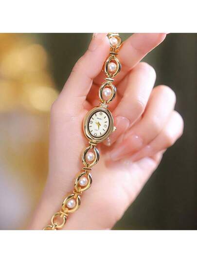 1PC Small Vintage Luxe Women Bracelet Horloge Pearl Elegante Waterproof Stainless Steel Quartz Watches ation Birthday view 7