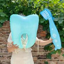 2个蓝色和粉色牙齿气球 - 非常适合生日派对、性别揭晓派对、牙科主题派对以及任何场合！ - 彩色 - 查看 3