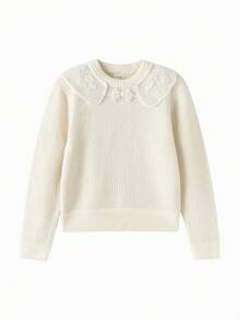 Balabala Tween Girl Girls Embroidered Knit Sweater, Winter Pullover, Modern Chinese Style - White Tone - View 1