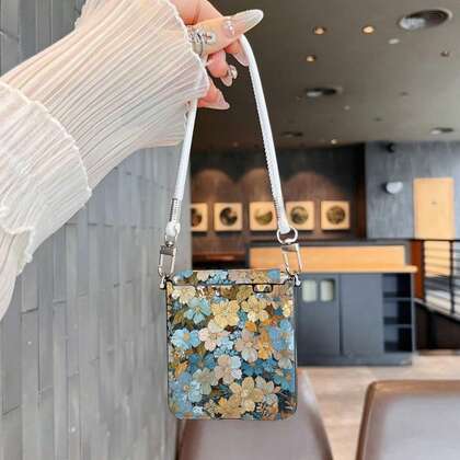 Korean Retro Floral Flower Phone Case Anti-Loss Leather Strap Compatible With Samsung Galaxy ZFlip7 Z Flip6 ZFlip 5 Back Cover
