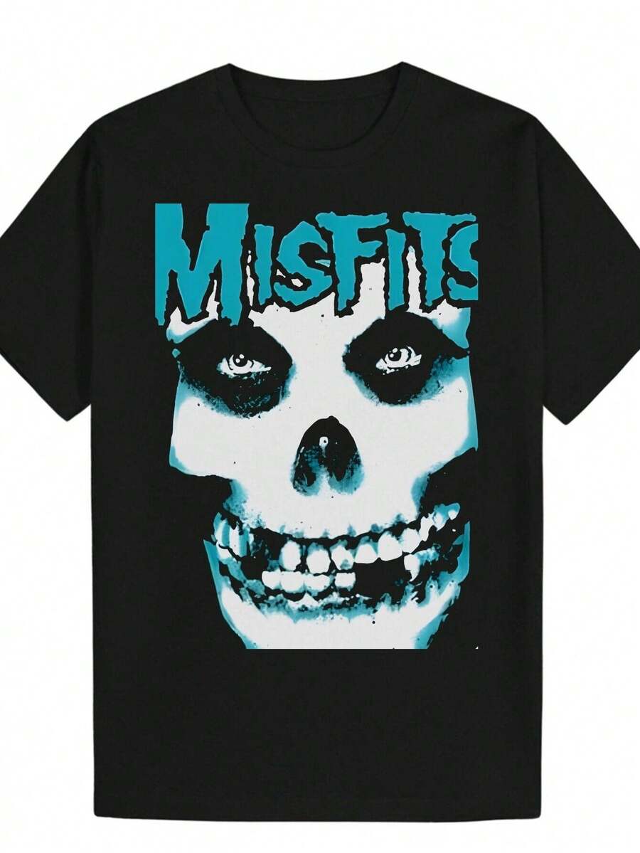 Mens Misfits Graphic T Shirt Black Short Sleeve Crewneck With Skull Design Casual Summer Cotton Tee For Men Skull T Shirt,Graphic Tees Men - màu đen - Xem 1