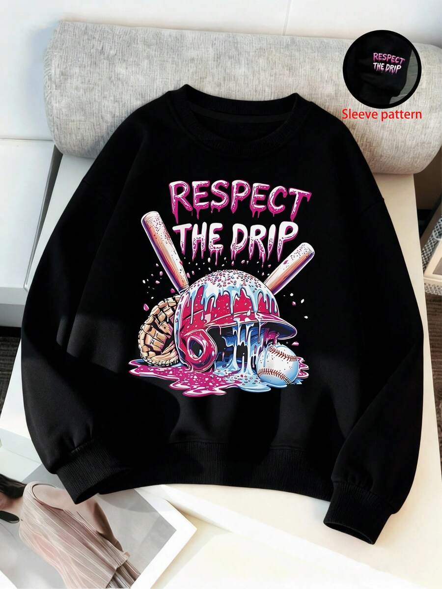 Boys' Back To School Baseball Equipment Print Crewneck Pullover Sweatshirt - Soft.Tween Boy Clothes.Tween Boy Clothes. Machine Washable, Versatile - Fall Winter Casual,For School, Vacation And Shopping Outfits